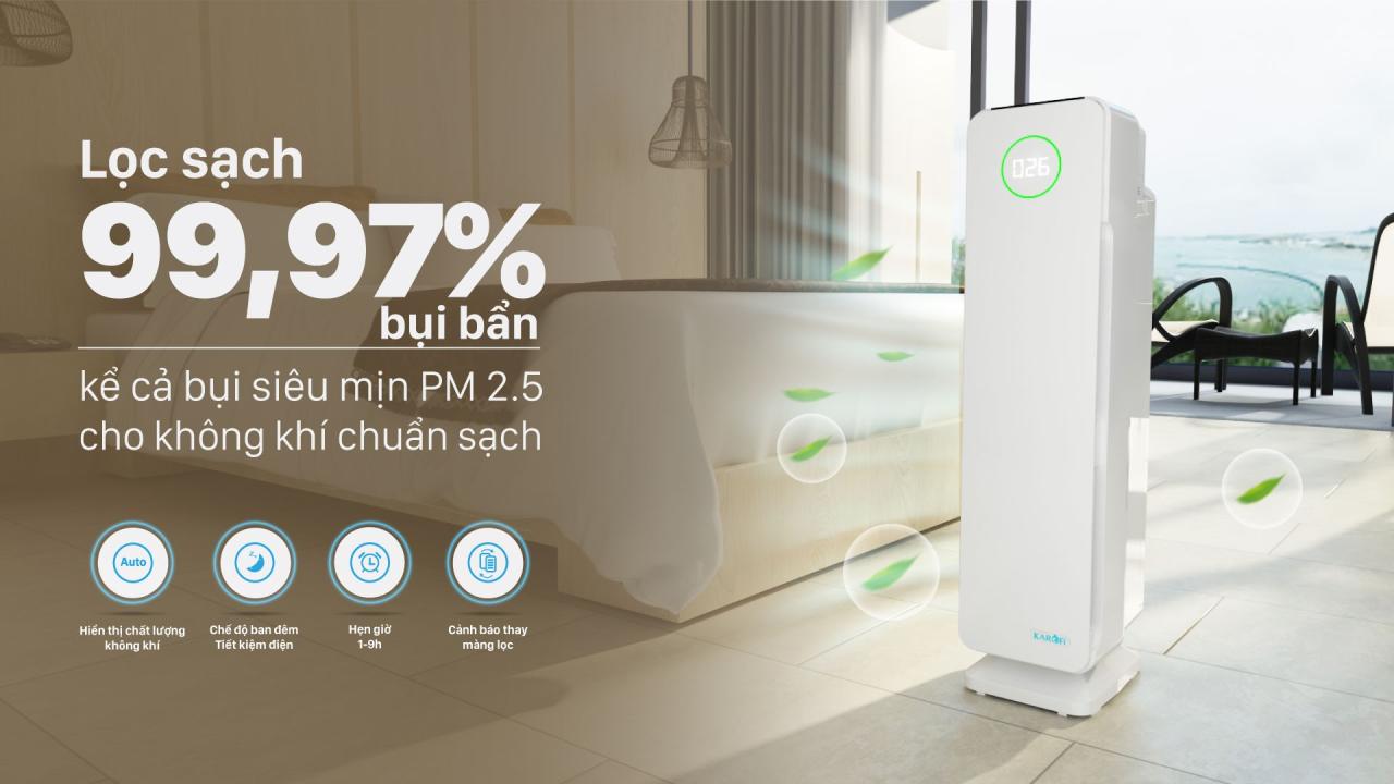 Lọc sạch 99,97% bụi bẩn ( kể cả bụi siêu mịn PM 2.5), virus, vi khuẩn, lông động vật,...